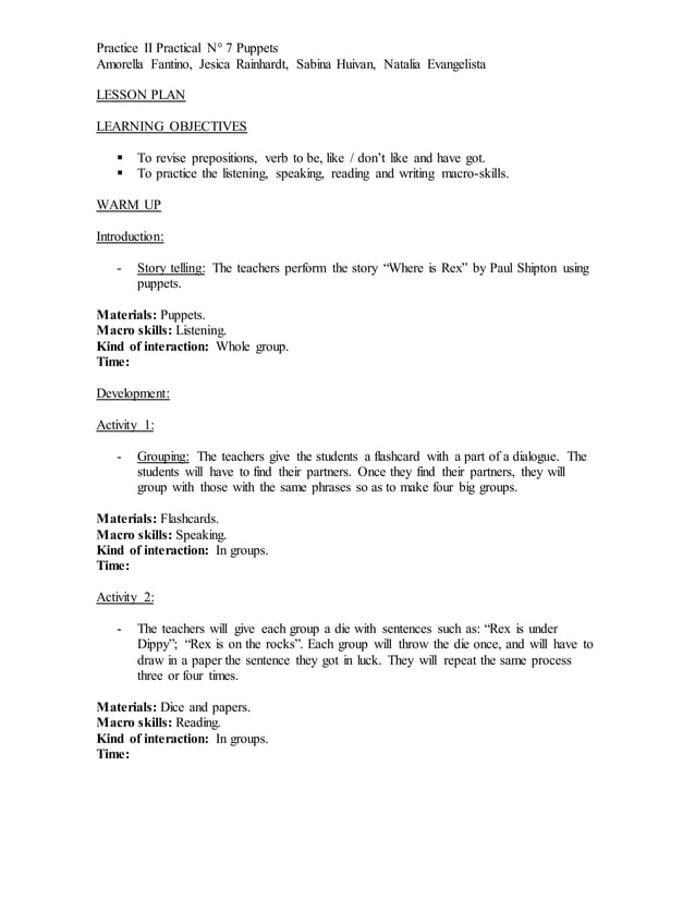 Lesson plan-puppets