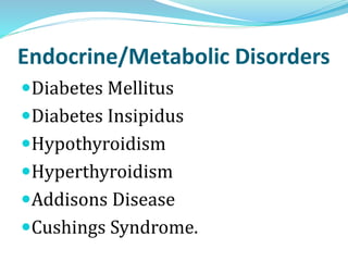 Inborn Errors Of Metabolism
Disorders due to congenital defect in
Enzymes.
Caused due to defective/mutated genes
of Enzy...