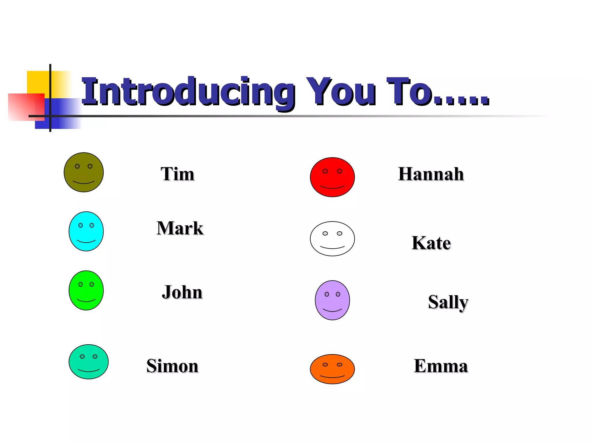 Introducing You To….. Mark John Simon Tim Hannah Kate Sally Emma 