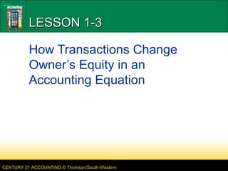LESSON 1-3 How Transactions Change Owner’s Equity in an Accounting Equation 