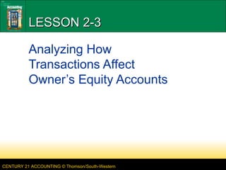 LESSON 2-3 Analyzing How Transactions Affect Owner’s Equity Accounts 