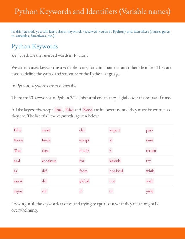 Lesson 02 Python Keywords And Identifiers Lesson 02 Python Keywords And Identifiers