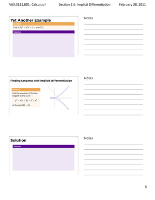 .       V63.0121.001: Calculus I
        .                                                                      Sec on 1.3:. Limits   January 31, 2011


    Heuristic Deﬁnition of a Limit                                              Notes
     Deﬁni on
     We write
                                   lim f(x) = L
                                   x→a
     and say

                 “the limit of f(x), as x approaches a, equals L”

     if we can make the values of f(x) arbitrarily close to L (as close to L
     as we like) by taking x to be suﬃciently close to a (on either side of
     a) but not equal to a.

.                                                                               .




    Outline                                                                     Notes

     Heuris cs

     Errors and tolerances

     Examples

     Precise Deﬁni on of a Limit


.                                                                               .




    The error-tolerance game                                                    Notes
     A game between two players (Dana and Emerson) to decide if a limit
     lim f(x) exists.
     x→a
     Step 1 Dana proposes L to be the limit.
     Step 2 Emerson challenges with an “error” level around L.
     Step 3 Dana chooses a “tolerance” level around a so that points x
            within that tolerance of a (not coun ng a itself) are taken to
            values y within the error level of L. If Dana cannot, Emerson
            wins and the limit cannot be L.
     Step 4 If Dana’s move is a good one, Emerson can challenge again
            or give up. If Emerson gives up, Dana wins and the limit is L.
.                                                                               .

                                                                                                                 . 5
.
 