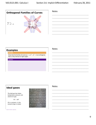 .       V63.0121.001: Calculus I
        .                                                                          Sec on 1.3:. Limits   January 31, 2011


    One-sided limits                                                                Notes
     Deﬁni on
     We write
                                     lim f(x) = L
                                    x→a+−
     and say

          “the limit of f(x), as x approaches a from the le , equals L”

     if we can make the values of f(x) arbitrarily close to L (as close to L
     as we like) by taking x to be suﬃciently close to a and less than a.

.                                                                                   .




    Another Example                                                                 Notes
     Example
                  1
     Find lim+      if it exists.
          x→0     x

     Solu on




.                                                                                   .




    The error-tolerance game with 1/x                                               Notes
                                           y




                1
    Find lim+     if it exists.       L?
        x→0     x




                                            .                                  x
                                                0
.                                                                                   .

                                                                                                                     . 9
.
 