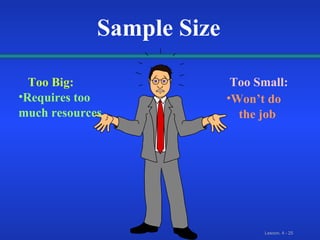 Sample Size Too Big: Requires too much resources Too Small: Won’t do  the job 
