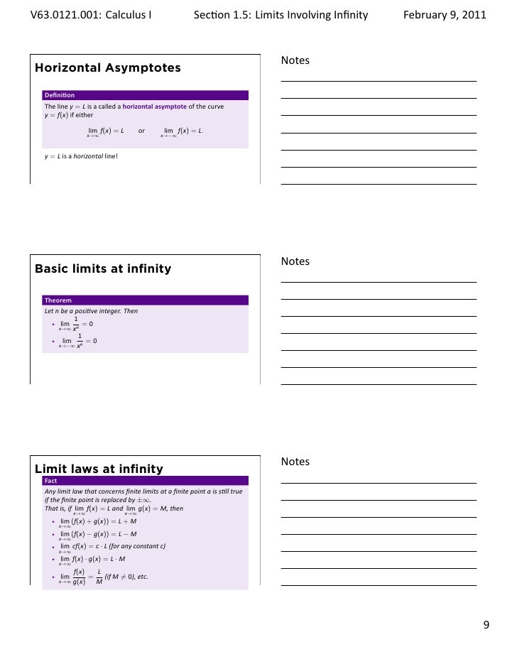 Lesson 6 Limits Involving Infinity Handout