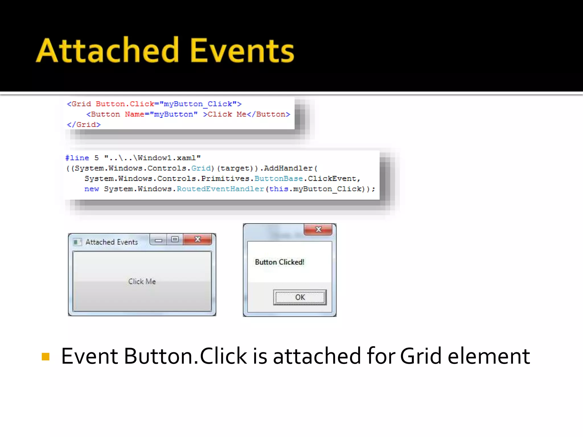  Event Button.Click is attached for Grid element
 