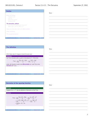 Lesson 7: The Derivative (Section 21 handout) | PDF