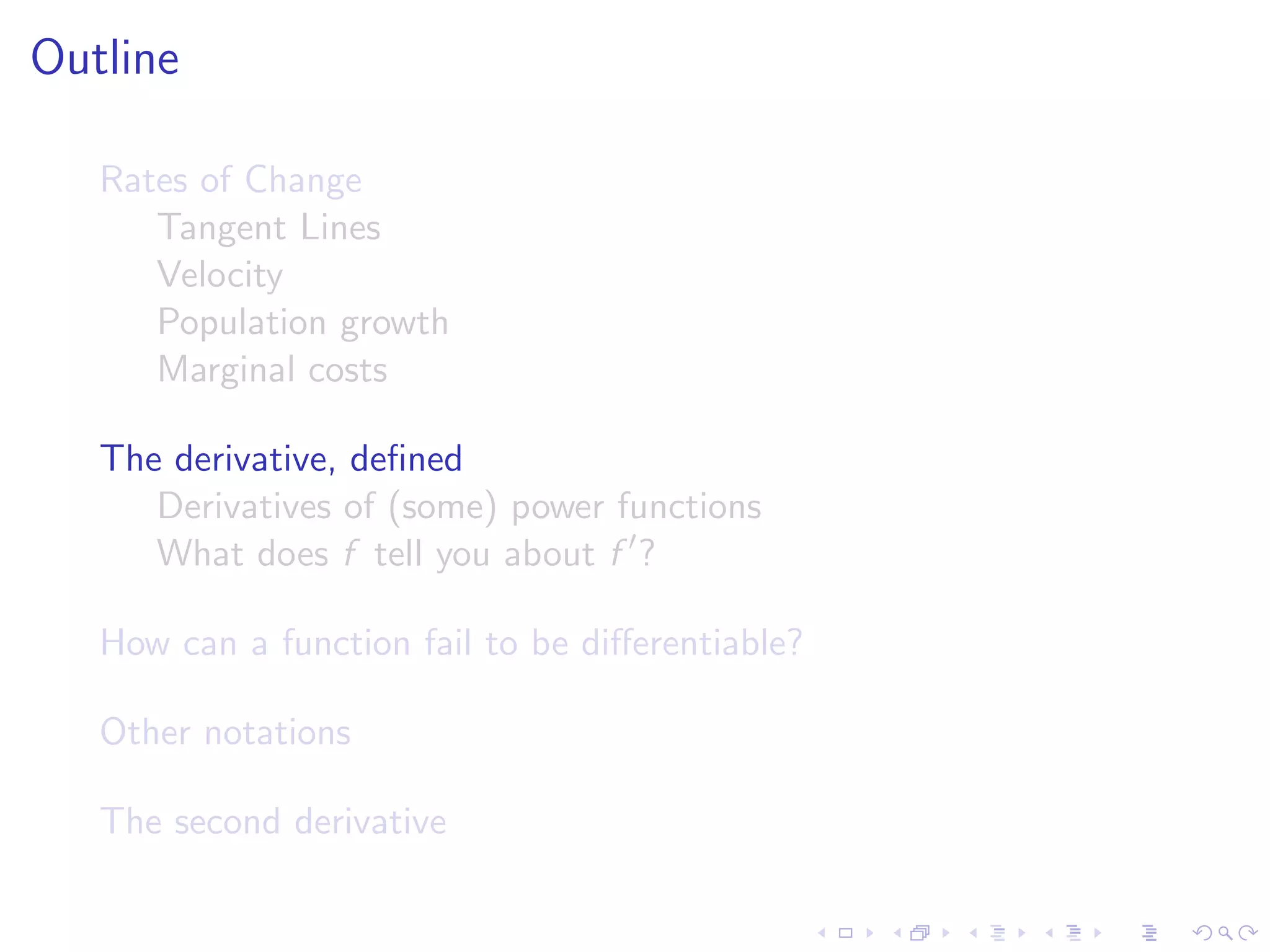 Lesson 7-8: Derivatives and Rates of Change, The Derivative as a function