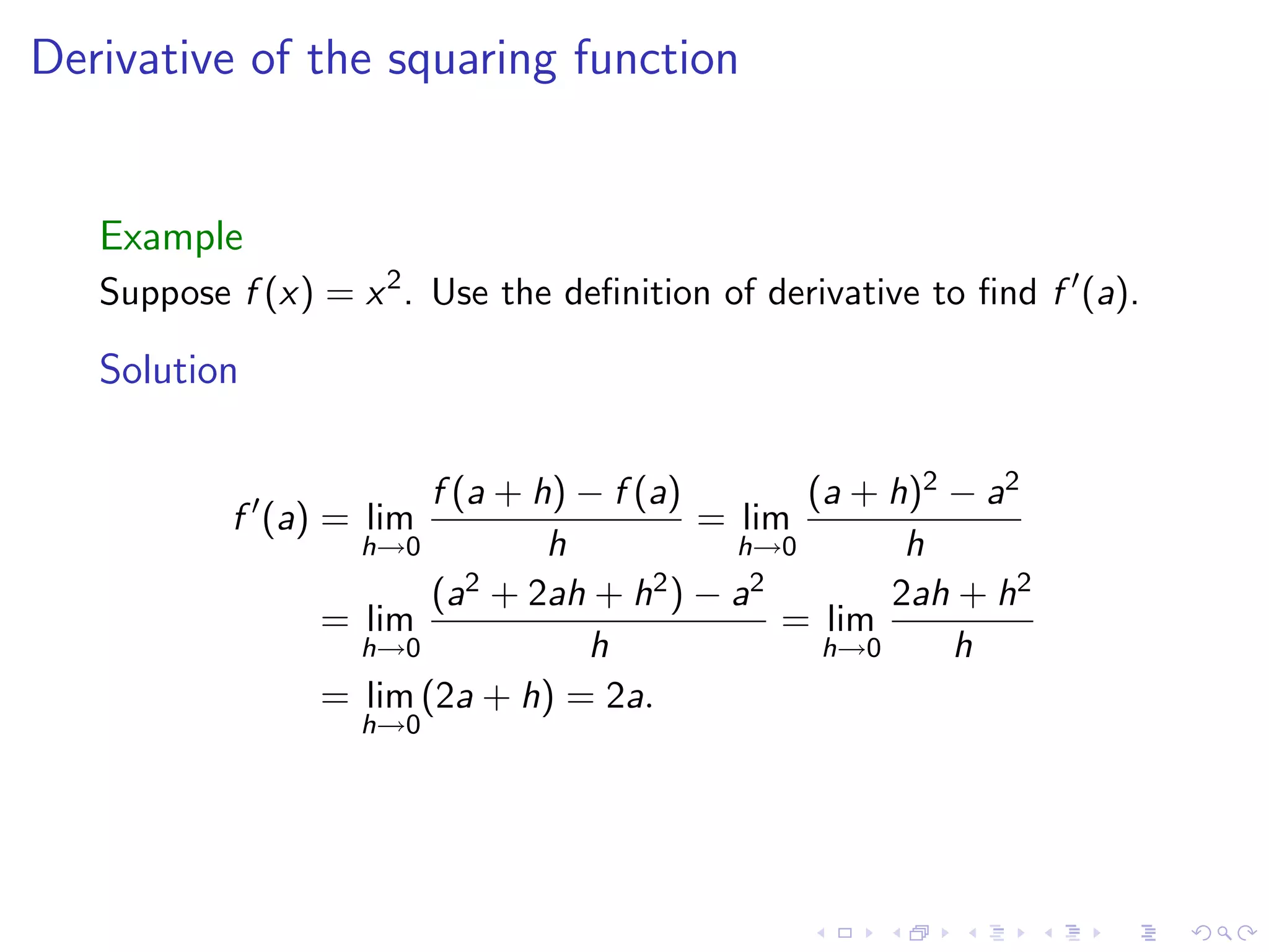 Lesson 7-8: Derivatives and Rates of Change, The Derivative as a function