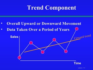 Trend Component Overall Upward or Downward Movement Data Taken Over a Period of Years Sales Time  Upward trend 