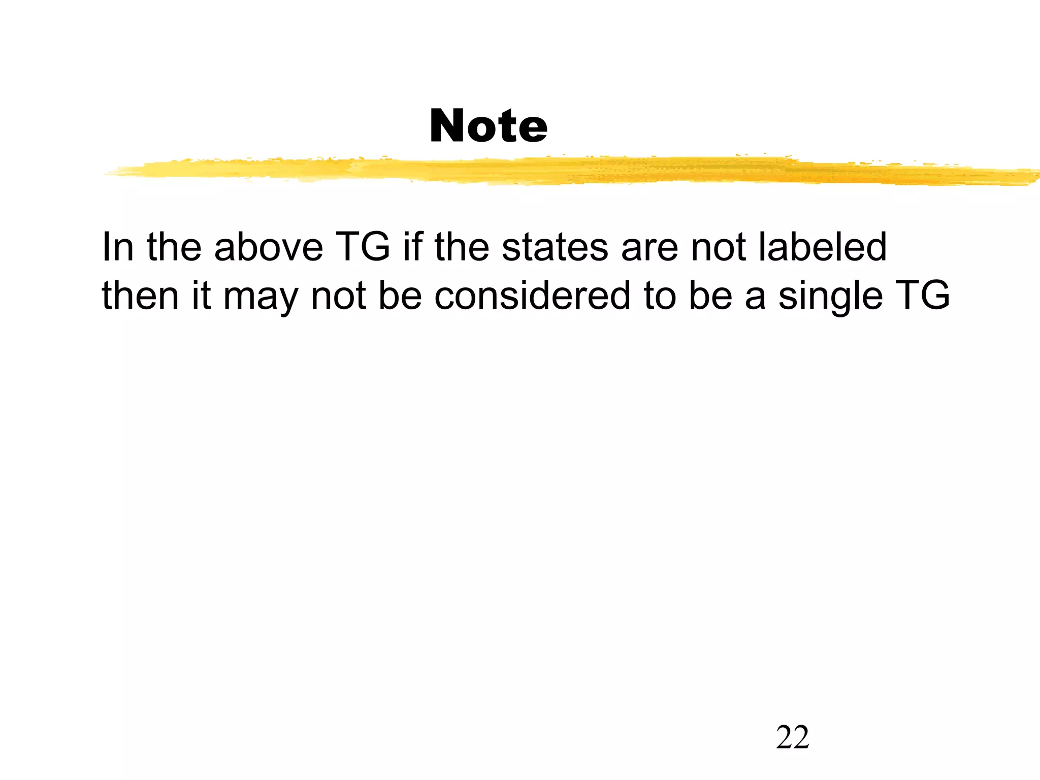 22
Note
In the above TG if the states are not labeled
then it may not be considered to be a single TG
 