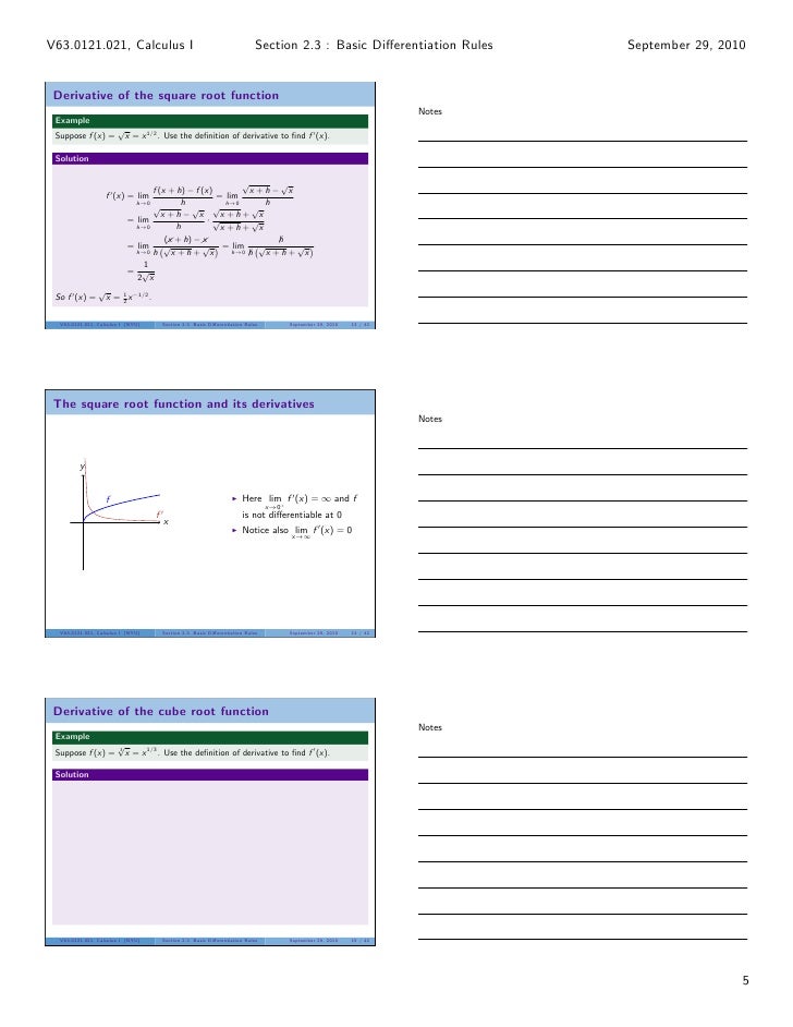 Lesson 8: Basic Differentiation Rules (Section 21 handout)