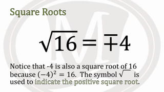 Lesson 1.10 square roots | PPTX