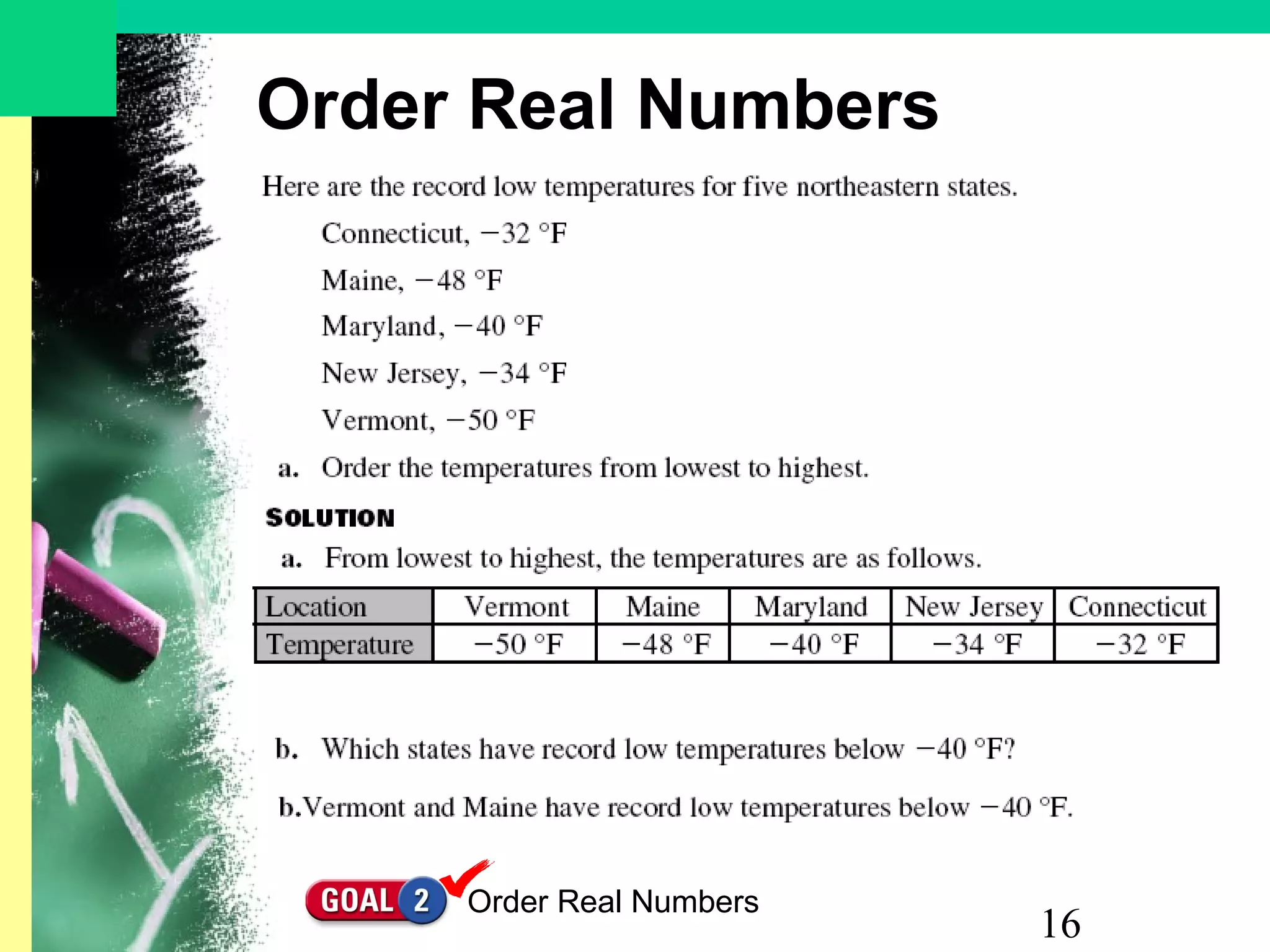 16
Order Real Numbers
Order Real Numbers
 