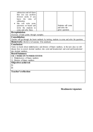 Lesson plan:Multiplication and division of binary numbers | DOCX
