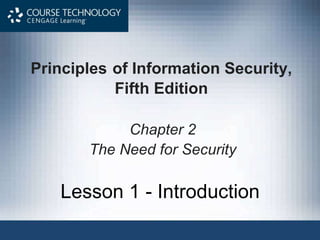 Principles of Information Security,
Fifth Edition
Chapter 2
The Need for Security
Lesson 1 - Introduction
 