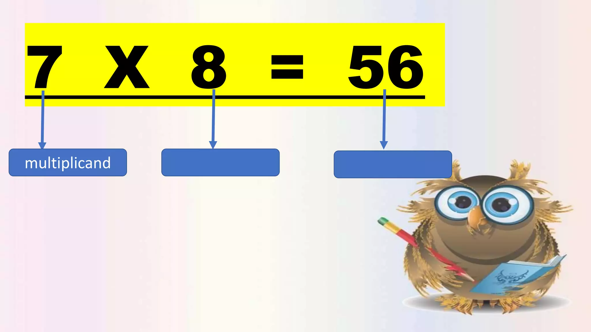 7 X 8 = 56
multiplicand
 