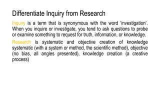 PRACTICAL RESEARCH MODULE 1 LESSON 1 NATURE AND INQUIRY OF RESEARCH | PPTX