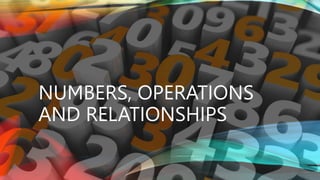 NUMBERS, OPERATIONS
AND RELATIONSHIPS
 