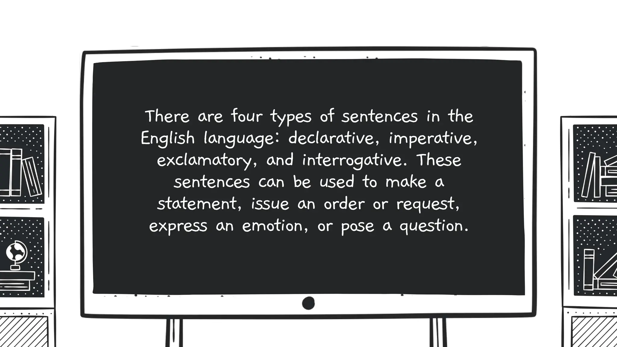There are four types of sentences in the
English language: declarative, imperative,
exclamatory, and interrogative. These
sentences can be used to make a
statement, issue an order or request,
express an emotion, or pose a question.
 