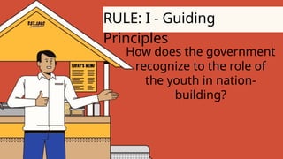 How does the government
recognize to the role of
the youth in nation-
building?
RULE: I - Guiding
Principles
 