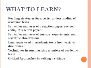 ENGLISH FOR ACADEMIC AND PROFESSIONAL PURPOSES LESSON 1- ACADEMIC ...