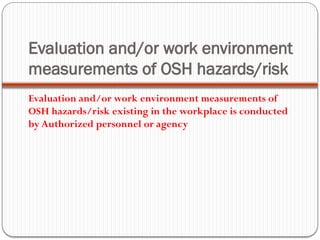 Osh Environment Comprehensive Occupational Health and Safety Training: Principles ...