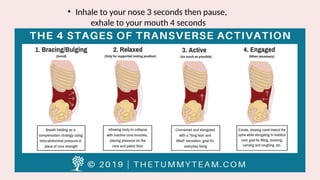 • Inhale to your nose 3 seconds then pause,
exhale to your mouth 4 seconds
 