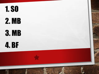 1. SO
2. MB
3. MB
4. BF
 
