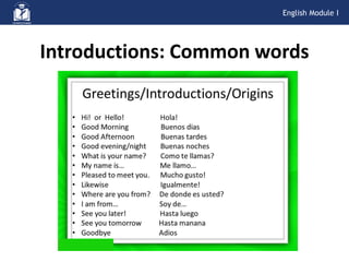 Introductions: Common words
English Module I
 