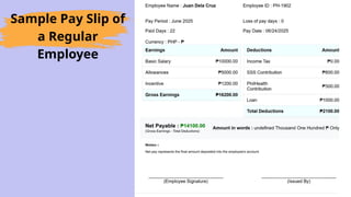 Sample Pay Slip of
a Regular
Employee
 