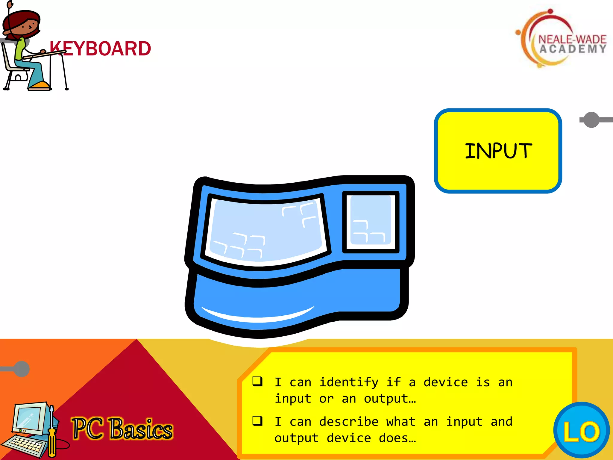 KEYBOARD
INPUT
 I can identify if a device is an
input or an output…
 I can describe what an input and
output device does…
 