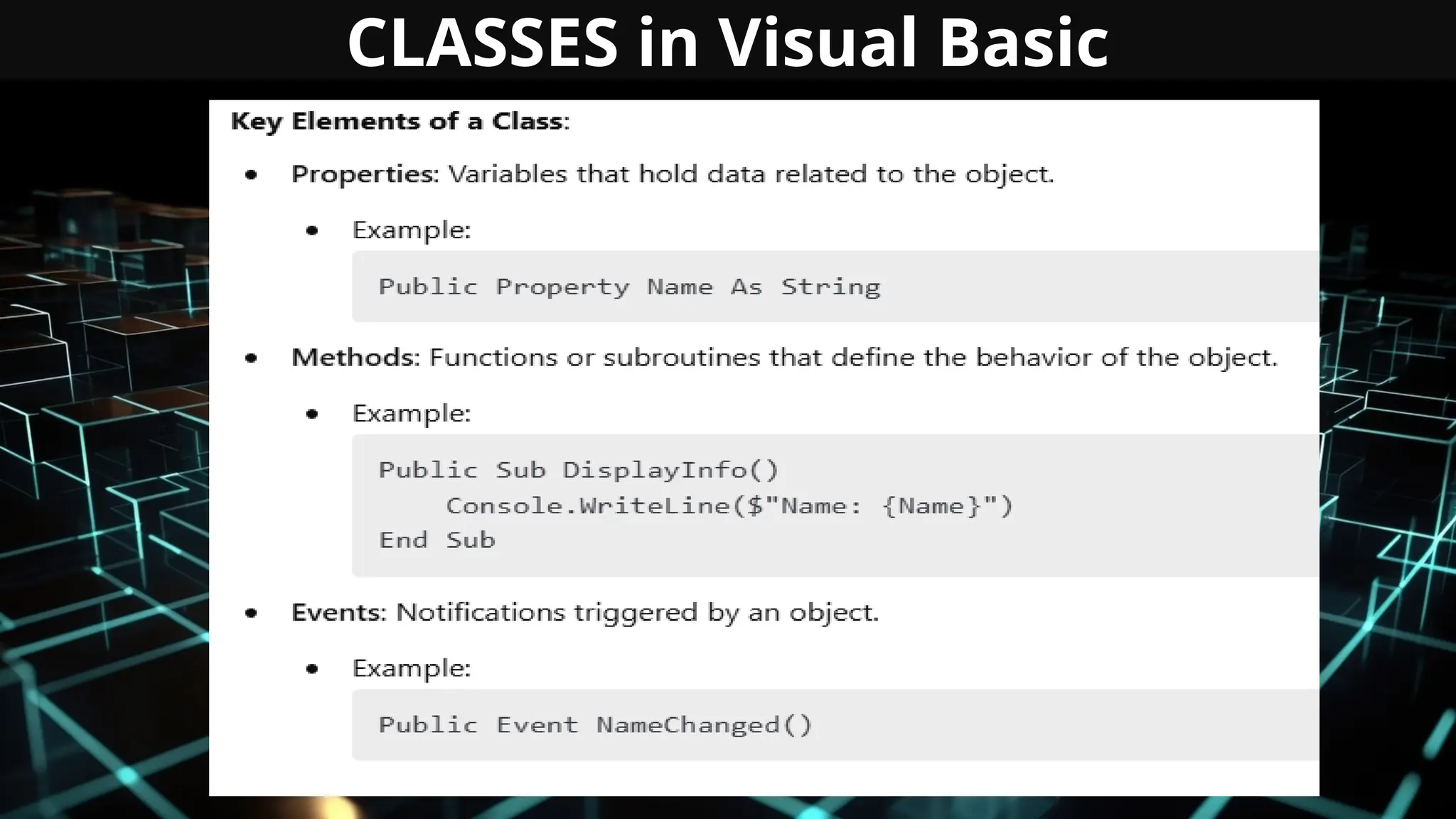 CLASSES in Visual Basic
 