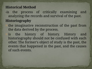 LESSON 1-INTRODUCTION TO HISTORY historians archaelogy | PPTX
