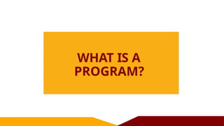 WHAT IS A
PROGRAM?
 
