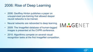 24
2006: Rise of Deep Learning
• 2006: Geoffrey Hinton publishes a paper on
unsupervised pre-training that allowed deeper
...