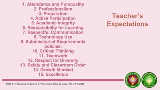 NCM 111- Nursing Research 1- Prof. Mark Allan B. Juan, RN, LPT MAN
 
