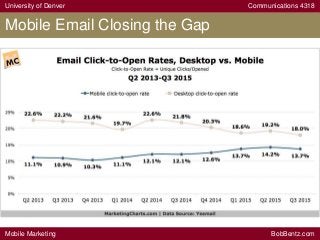 University of Denver Communications 4318
Mobile Marketing BobBentz.com
Mobile Email Closing the Gap
 