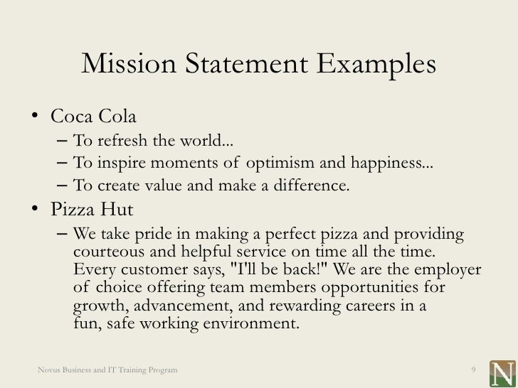 Writing a mission statement and vision