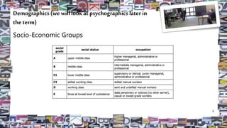 Demographics (we willlookat psychographics later in
the term)
Socio-Economic Groups
9
 
