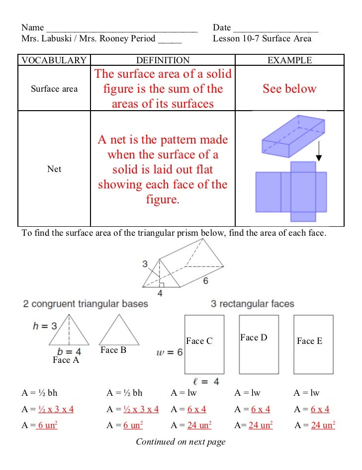 Lesson 10 7 surface area
