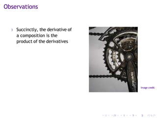 Observations
) Succinctly, the derivative of
a composition is the
product of the derivatives
Image credit:
 