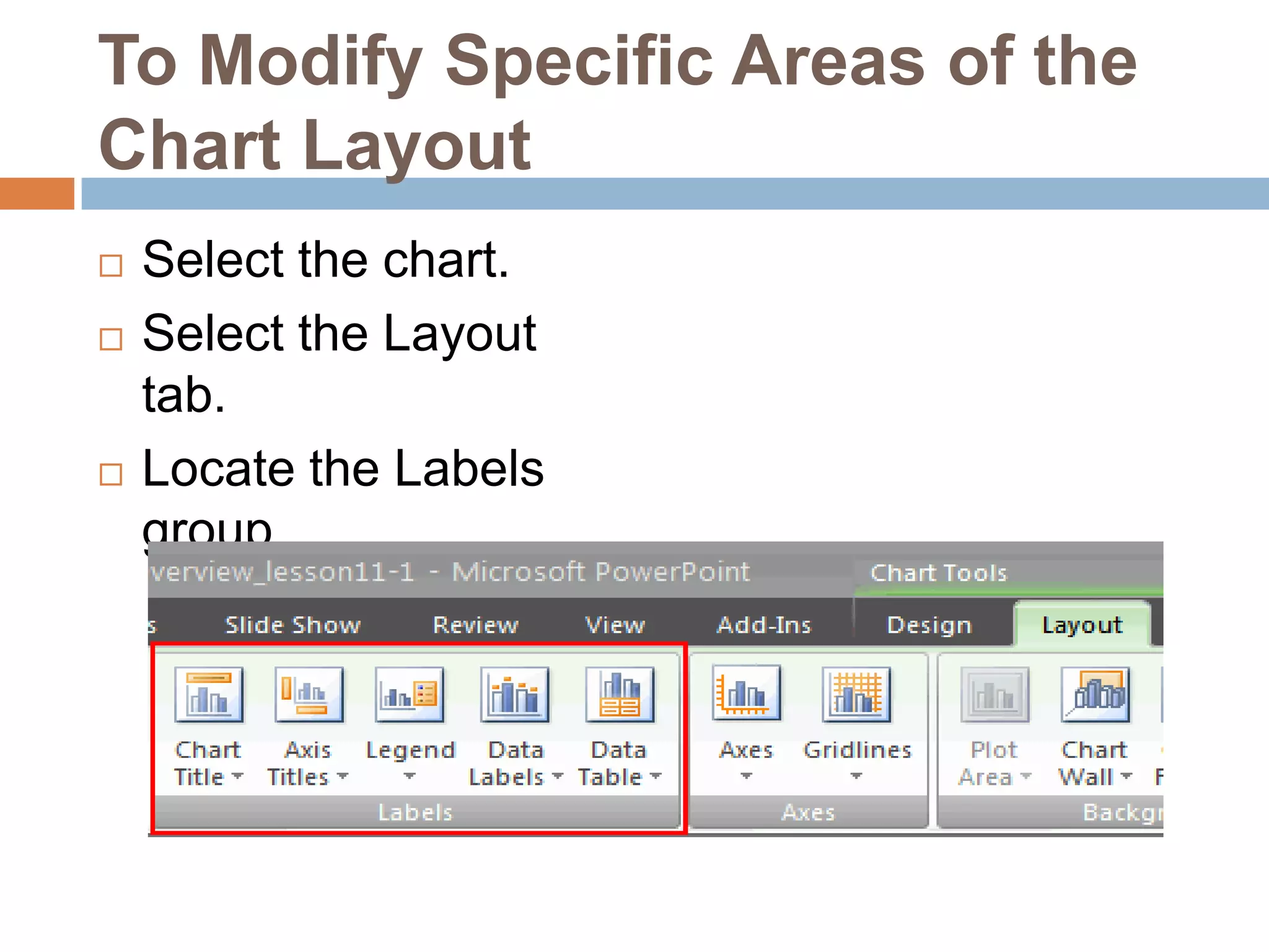Chart Titles:Click this command to remove or add a chart title.
