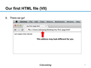Our first HTML file (VII)
8. There we go!
12
This address may look different for you
 