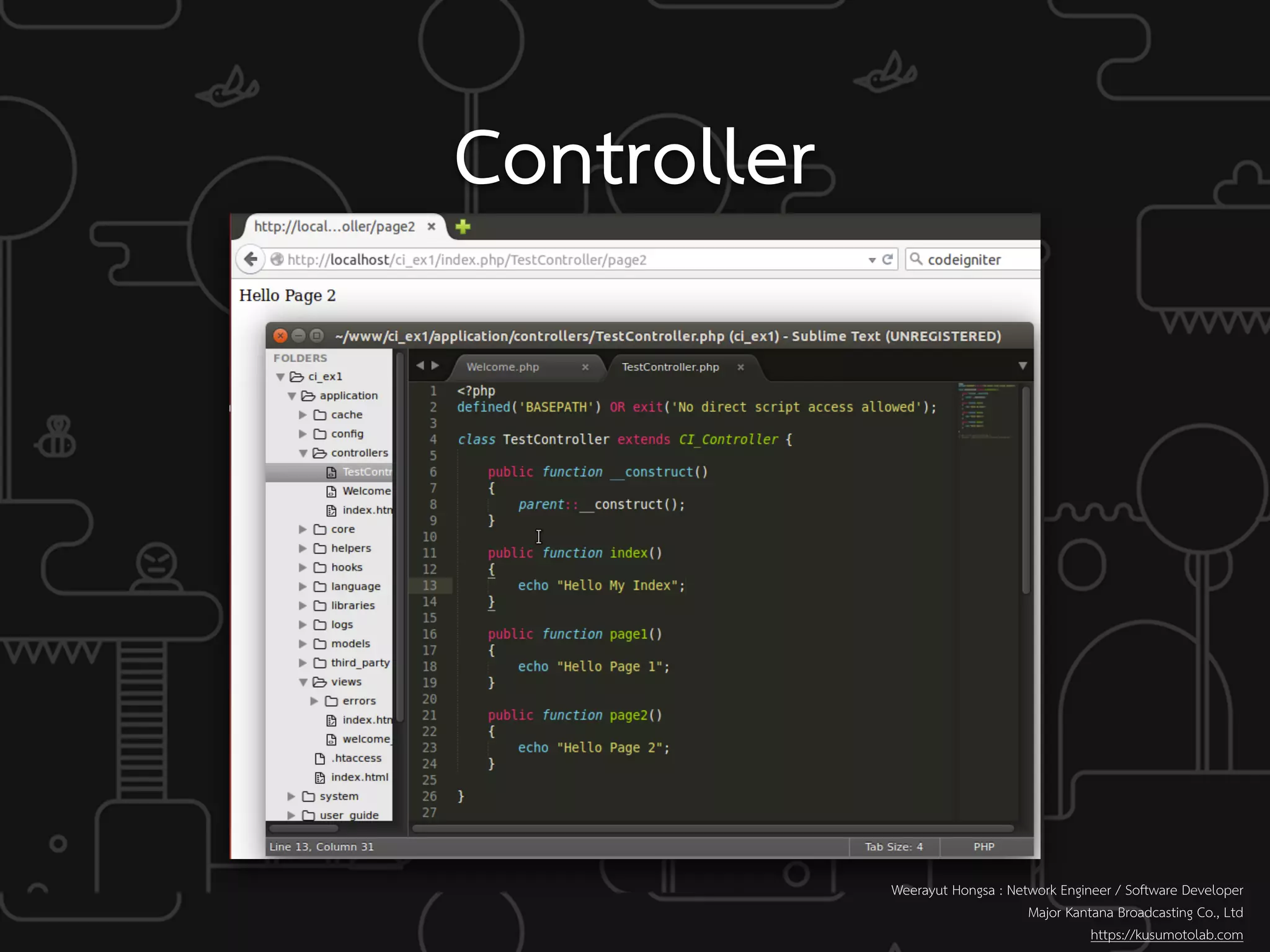 Controller
Weerayut Hongsa : Network Engineer / Software Developer
Major Kantana Broadcasting Co., Ltd
https://kusumotolab.com
 