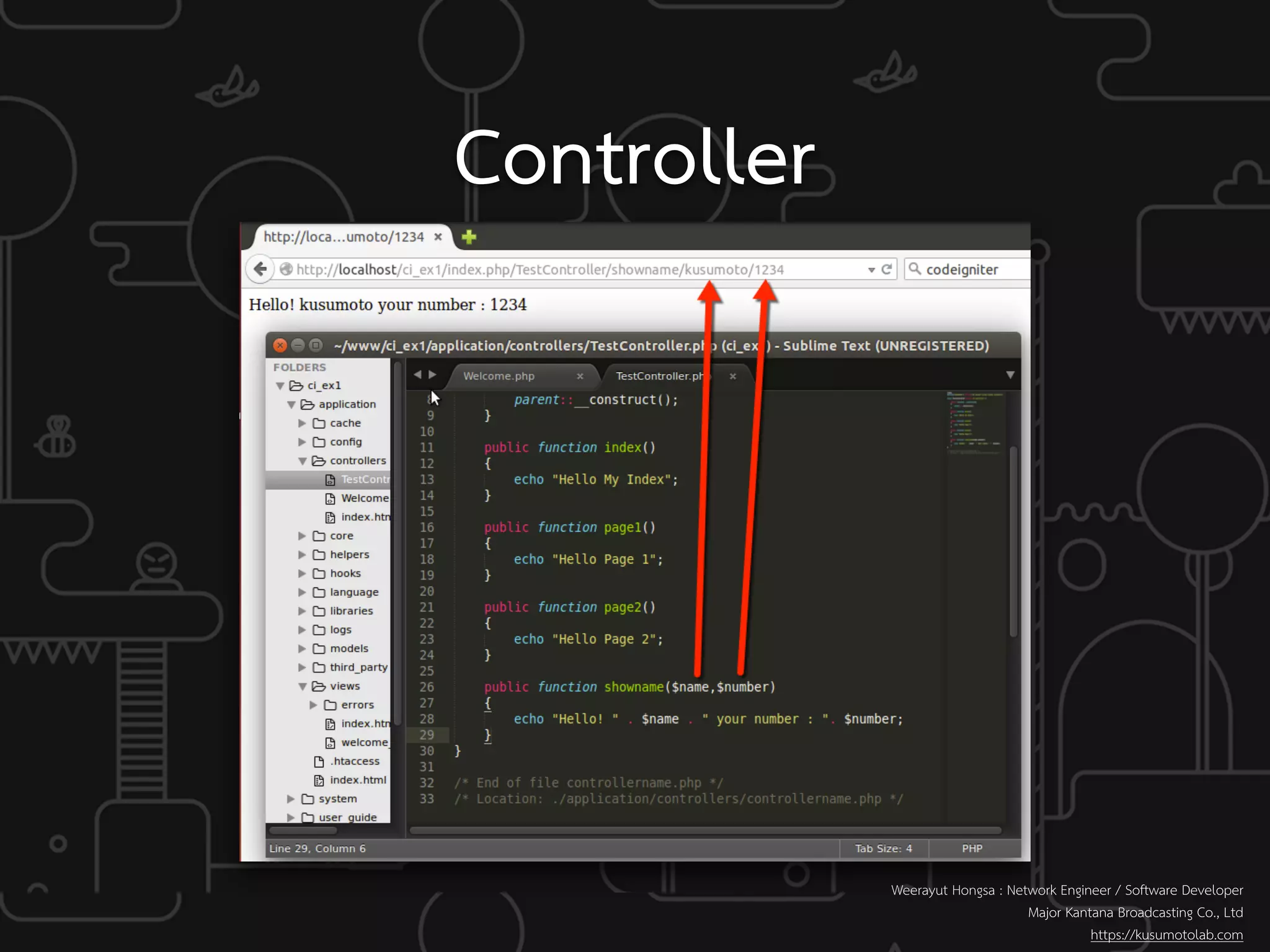 Controller
Weerayut Hongsa : Network Engineer / Software Developer
Major Kantana Broadcasting Co., Ltd
https://kusumotolab.com
 