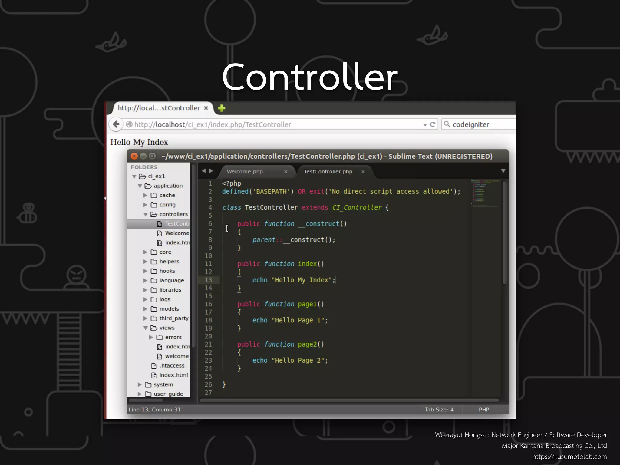 Controller
Weerayut Hongsa : Network Engineer / Software Developer
Major Kantana Broadcasting Co., Ltd
https://kusumotolab.com
 