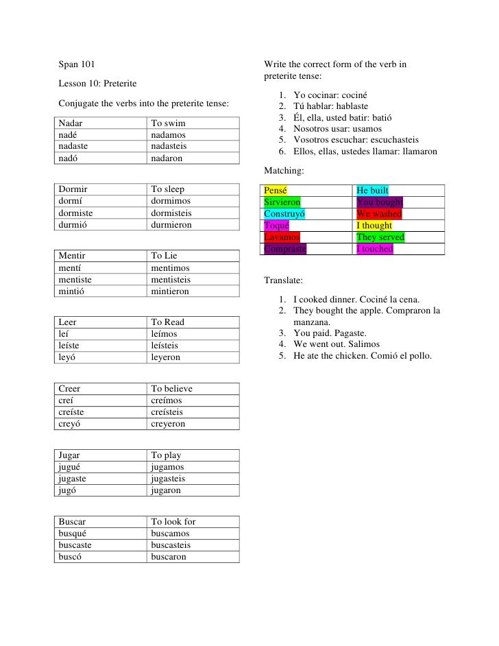 bubble trouble irregular verbs preterite tense answer