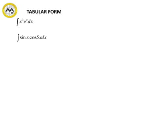 TABULAR FORM
xdex x

3
xxdx 5cossin
 